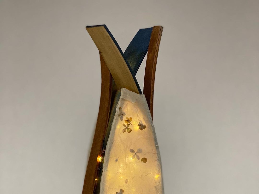 Wooden Lamp (Handmade Paper Lamp Shade)